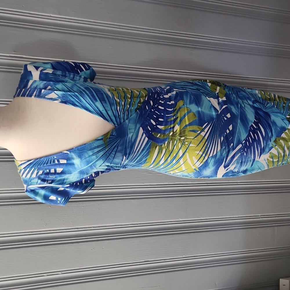 Cashe' Tropical Blue & Green Dress